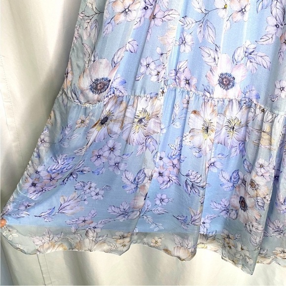 Elena Baldi blue Silk Blend Floral Tiered Maxi Dress medium new with tags - Picture 3 of 13